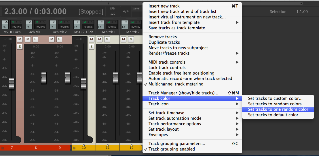 Select one or more tracks, right click to colorize