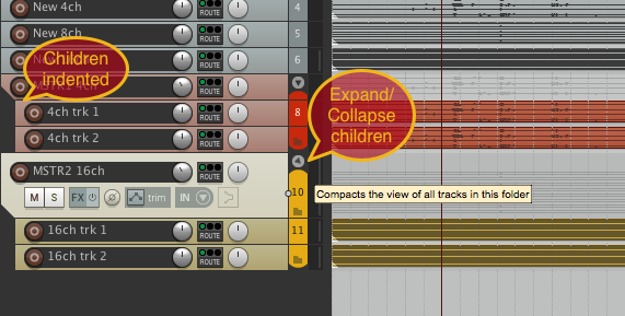 Track panel shows Folder extents and collapse/expand controls