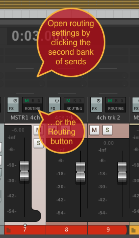 Two ways to open routing settings for a track