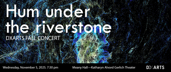 Poster announcing the DXARTS Fall Concert on 11/5/25 with an abstract image resembling a water vortex