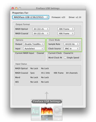 MADIface USB Setup window