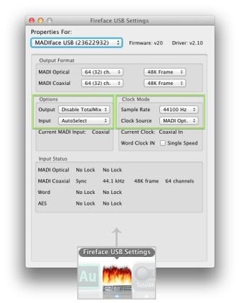 RME Fireface USB Settings for 117