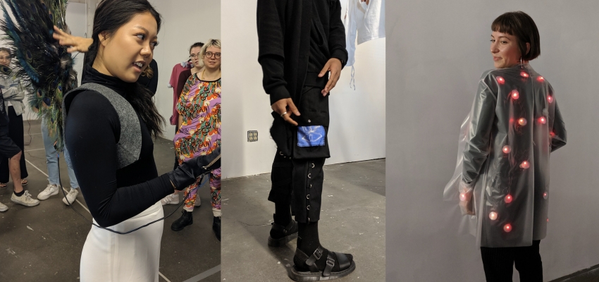 Student showing their wearable e-textile works