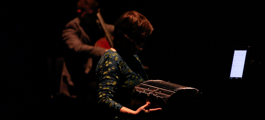 The performance of Juan Pampin's Respiración Artificial, featuring ultrasonic sound beams.