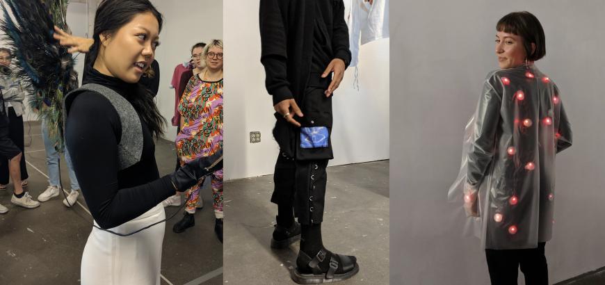 Student showing their wearable e-textile works