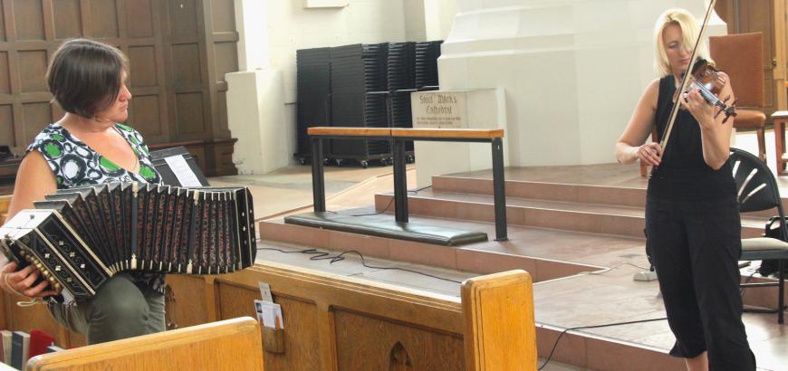 Recording at St. Marks Cathedral in Seattle | Mirta Wymerszberg (bandoneon), Ewa Trębacz (violin)
