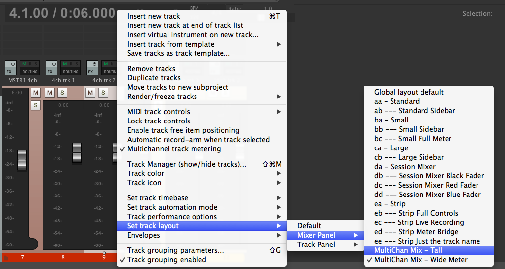 Select a mixer track layout